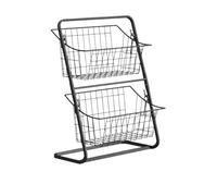 Zhaoj24-05 Estantes de frutas Cesta de frutas for encimera cocina, organizador almacenamiento alambre Metal grande 2 niveles, estante extraíble, estantes for especias y refrigerios(Negro)