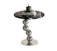 Zhaoj24-05 Mesas auxiliares Mesa Auxiliar de mármol, Mesa Redonda pequeña Minimalista, Base con Acabado de Espejo, Mesa de Esquina for sofá de Sala de Estar(Negro,Grande)