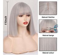 Zhaoj24-05 Pelucas para Mujer Corto sintético Gris Plata Bob con Flequillo Corto Recto Bob Pelucas for Mujeres Cosplay Fiesta Diaria Rojo Blackpink Peluca para Fiesta Cosplay Peluca