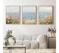 ZHAOLIN 3 piezas de arte de pared con flores silvestres costeras, impresiones de paisajes oceánicos neutros, lienzos vintage, pósteres florales marinos (70 x 90 cm/3/sin marco)
