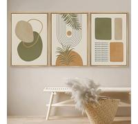 ZHAOLIN Boho verde beige hojas geométricas lienzo pintura abstracta cartel impresión mediados de siglo arte de la pared imágenes sala de estar decoración del hogar 50x70cm (20x28in) x3 sin marco