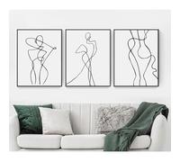 ZHAOLIN Dibujo lineal Arte de la pared Póster en lienzo Mujer abstracta Pintura simple Impresión minimalista Cuadro decorativo Decoración de la sala de estar 30x45 cm (12x18 pulgadas) x3 sin marco