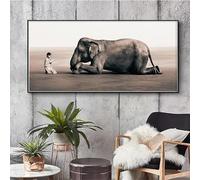 ZHAOLIN Gran tamaño devoto monje budista elefante lienzo pintura cenizas y nieve cartel impresión religiosa arte de la pared imagen sala de estar 19.7 x 39.4 in sin marco