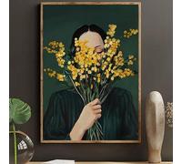 ZHAOLIN Lámina artística abstracta verde de una mujer leyendo, póster moderno a rayas sobre lienzo, arte mural minimalista, para decorar salas de estar (50x70cm/lienzo envuelto)