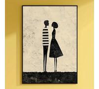 ZHAOLIN Obra de arte abstracto moderno de una pareja, impresión en lienzo con patrones de rayas blancas y negras, decoración de pared minimalista y romántica (30 x 50 x 3 cm/envoltura de lienzo).
