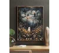 ZHAOLIN Póster de lienzo con diseño caprichoso de fantasma en un bosque mágico con flores silvestres y temática de Halloween, decoración de pared con fantasma en un bosque mágico (60x90cm/Sin marco)