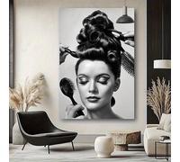 ZHAOLIN Póster de peinado vintage en blanco y negro, arte de pared retro para mujer, impresión en lienzo, elegantes rizadores y cepillos, decoración para el hogar (80 x 120 cm/envoltura de lienzo).