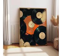 ZHAOLIN Póster de vinilo retro con impresión en lienzo, diseño de música en tonos negro, naranja y dorado para decoración del hogar (21 x 30 x 3 cm/sin marco)