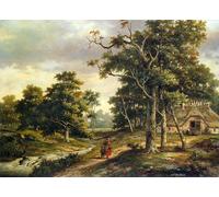 ZHAOSHAN Famoso Arte Impresión Impresion Lienzo Contadina e ragazzo in un paesaggio boscoso Hendrik Barend Koekkoek para la Decoración del Hogar de la Oficina 60x90cm