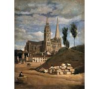 ZHAOSHAN Famoso Arte Impresión Impresion Lienzo la Cattedrale di Chartres di Jean Baptiste Camille Corot para Decoración de dormitorio 60x90cm