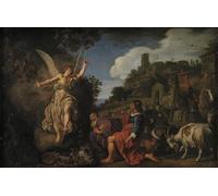 ZHAOSHAN Famoso Arte Impresión Impresion Lienzo l'angelo Raffaello si congeda dal vecchio Tobia e da suo figlio Tobias di Pieter Lastman para Decoración de dormitorio 60x90cm