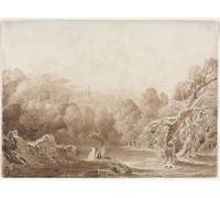 ZHAOSHAN Famoso Arte Impresión Impresion Lienzo un uomo che suona l'arpa con altre figure accanto a un lago di John Mrtinss para Decoración de Paredes 60x90cm