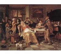 ZHAOSHAN Famoso Cartel del Lienzo Abstracto Cuadro il banchetto dei fagioli di Jan Steen para Decoración de dormitorio 60x90cm