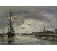 ZHAOSHAN Famoso Cartel del Lienzo Abstracto Cuadro il porto di Honfleur di Johan Barthold Jongkind para Decoración de Paredes 60x90cm