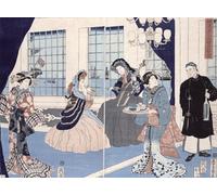 ZHAOSHAN Famoso Cartel del Lienzo Abstracto Cuadro il Salone di una casa di mercanti stranieri a di Utagawa Sadahide para Decoración de Paredes 60x90cm