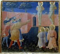 ZHAOSHAN Famoso Cartel del Lienzo Abstracto Cuadro La Crocifissione e Lapidazione di San Cosme del Beato Angelico para Decoración de Paredes 60x90cm