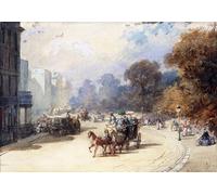 ZHAOSHAN Famoso Cartel del Lienzo Abstracto Cuadro Una carrozza all'angolo di Hyde Park London di Eugene Louis Lami para Decoración de dormitorio 60x90cm