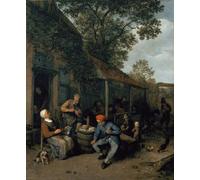 ZHAOSHAN Famoso Cuadro Pared Vintage Clásicas Poster Contadini che fumano e banchettano fuori da una taverna di Adriaen Jansz Van Ostade para Decoración de dormitorio 60x90cm