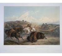 ZHAOSHAN Famoso Cuadro Pared Vintage Clásicas Poster Indiani a caccia di bisonti di Karl Bodmer para Decoración de Paredes 60x90cm