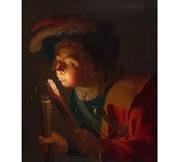ZHAOSHAN Famoso Cuadro Pared Vintage Clásicas Poster un ragazzo che soffia su un tizzone di Gerrit Van Honthorst para Decoración de dormitorio 60x90cm