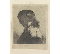 ZHAOSHAN Pinturas Famosas Impresión Póster Arte de Graffiti Autoritratto con berretto e fazzoletto da collo Volto in ombra di Rembrandt Van Rijn para la Decoración del Hogar de la Oficina 60x90cm