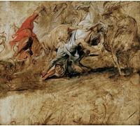 ZHAOSHAN Pinturas Famosas Impresión Póster Arte de Graffiti Caccia al leone di Peter Paul Rubens para la Decoración del Hogar de la Oficina 60x90cm