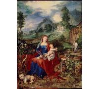 ZHAOSHAN Pinturas Famosas Impresión Póster Arte de Graffiti la Sacra Famiglia con animali vergini che sfogliano un libro di Jan il Vecchio Brueghel para Decoración de dormitorio 60x90cm