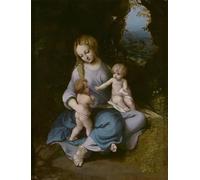 ZHAOSHAN Pinturas Famosas Impresión Póster Arte de Graffiti Lady col Bambino e Battista da ragazzo di Antonio Da Correggio para Decoración de Paredes 60x90cm