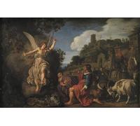 ZHAOSHAN Pinturas Famosas Impresión Póster Arte de Graffiti l'angelo Raffaello si congeda dal vecchio Tobia e da suo figlio Tobias di Pieter Lastman para la Decoración del Hogar de la Oficina 60x90cm