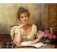 ZHAOSHAN Pinturas Famosas Impresión Póster Arte de Graffiti Scrivere una lettera George Goodwin Kilburne para Decoración de dormitorio 60x90cm