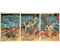 ZHAOSHAN Pinturas Famosas Pintura Imagen Pintura Lienzo Mural La morte di Tomomori nella battaglia di Dannoura di Utagawa Kuniyoshi para la Decoración del Hogar de la Oficina 60x90cm