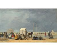ZHAOSHAN Pinturas Famosas Pintura Imagen Pintura Lienzo Mural L'ora del bagno a Deauville di Eugene Louis Boudin para Decoración de Paredes 60x90cm