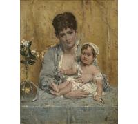 ZHAOSHAN Pinturas Famosas Pintura Imagen Pintura Lienzo Mural Madre e figlio di Alfred Emile Stevens para Decoración de Paredes 60x90cm
