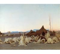 ZHAOSHAN Pinturas Famosas Pintura Imagen Pintura Lienzo Mural Preghiera serale nel deserto del Sahara Particolare accampamento dei Tuareg di Gustave Guillaumet para Decoración de Paredes 60x90cm