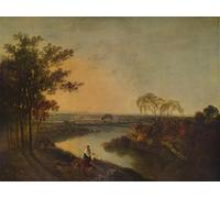 ZHAOSHAN Pinturas Famosas Pintura Imagen Pintura Lienzo Mural un fiume inglese al tramonto in lontananza il gallese Hillsese di famoso artista para la Decoración del Hogar de la Oficina 60x90cm