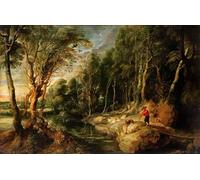 ZHAOSHAN Pinturas Famosas Pintura Imagen Pintura Lienzo Mural un pastore con il suo gregge in un paesaggio boscoso di Peter Paul Rubens para la Decoración del Hogar de la Oficina 60x90cm