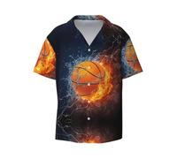 ZHAOUR Baloncesto informal para hombre en llamas y salpicaduras de agua (camiseta de manga corta estampada, transpirable, ajuste cómodo para vacaciones y viajes al aire libre), Negro, L