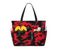 ZHAOUR Bolsa de viaje de playa con estampado de flor de cerezo de bambú de gran capacidad, ligera, perfecta para vacaciones, camping y uso diario, Camo Rojo, Talla única