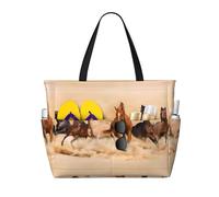 ZHAOUR Bolsa de viaje de playa con estampado de perezoso de gran capacidad con gafas de sol, ligera, perfecta para vacaciones, camping y uso diario, Caballo corriendo en tormenta de arena del desierto