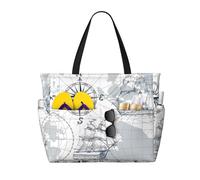 ZHAOUR Bolsa de viaje de playa con estampado de pulpo pirata de vela de gran capacidad, ligera, perfecta para vacaciones, camping y uso diario, Mapa del barco, Talla única