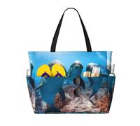 ZHAOUR Bolsa de viaje de playa con estampado de tortuga de gran capacidad, ligera, perfecta para vacaciones, camping y uso diario, Divertido delfín mirándote, Talla única