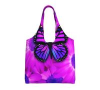 ZHAOUR Bolsas de lona con estampado de bandera de Nueva Zelanda, bolsas grandes reutilizables para comestibles, bolsa de mano para mudanzas, compras, viajes y uso diario, Mariposa y flor moradas