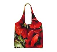 ZHAOUR Bolsas de lona con estampado de bandera estadounidense, bolsas grandes reutilizables para comestibles, bolsa de mano para mudanzas, compras, viajes y uso diario, Hermosa flor de amapola roja