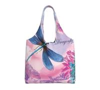 ZHAOUR Bolsas de lona con estampado de bomberos para niños y niñas, grandes bolsas reutilizables para comestibles, para mudanzas, compras, viajes y uso diario, Flor rosa y libélula azul, Talla única