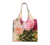 ZHAOUR Bolsas de lona con estampado de cebra, tigre y leopardo rosa, bolsas grandes reutilizables para comestibles, bolsa de mano para mudanzas, compras, viajes y uso diario, Flores de peonía, Talla