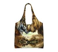 ZHAOUR Bolsas de lona con estampado de mármol negro - Bolsas grandes reutilizables para comestibles, bolsa de mano para mudanzas, compras, viajes y uso diario, Tigre blanco y león (1), Talla única