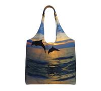 ZHAOUR Bolsas de lona con estampado de tigre en la selva, bolsas grandes reutilizables para comestibles, bolsa de mano para mudanzas, compras, viajes y uso diario, Divertido delfín animal, Talla única