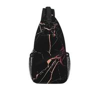 ZHAOUR Bolso cruzado con estampado interestelar de universo con estrellas y galaxia, mochila de viaje unisex, diagonal frontal para mochila de día y uso casual, Mármol negro y oro rosa, Talla única