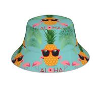 ZHAOUR Bonito sombrero de pescador reflectante con estampado de cerdo, gorra de pescador reversible, diseño de ala ancha para senderismo al aire libre, playa, Piña flamenco, Talla única