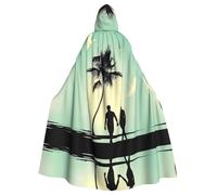 ZHAOUR Capa con capucha unisex para adultos con estampado de pareja casada caminando en la playa, capa de bruja, capa temática para cosplay, fiesta, carnaval